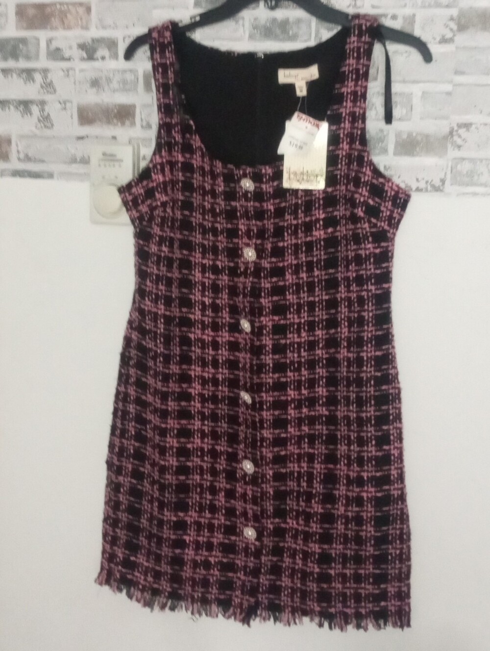 BeBop Pink & Black Tweed Button-Front Dress New Size Medium